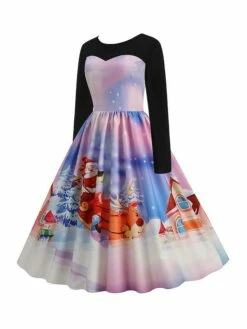 Women‘s Christmas Retro Elegant Vintage Dress Midi Dress Party Ruched Patchwork Santa Claus Crew Neck Long Sleeve Regular Fit Fall Winter 2023 Black Red S M L XL -LIGHTINTHEBOX Shop envbos1694426165654