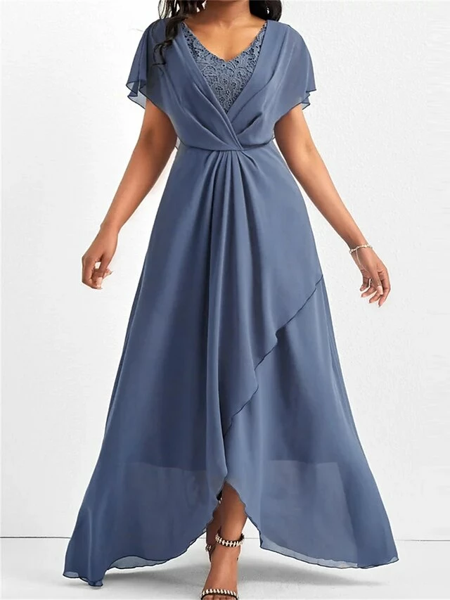 Women's Party Dress Homecoming Dress Wedding Guest Dress Long Dress Maxi Dress Blue Short Sleeve Pure Color Lace Summer Spring V Neck Fashion Birthday Evening Party Wedding Guest 2023 S M L XL 2XL 3XL 3 Women's Party Dress Homecoming Dress Wedding Guest Dress Long Dress Maxi Dress Blue Short Sleeve Pure Color Lace Summer Spring V Neck Fashion Birthday Evening Party Wedding Guest 2023 S M L XL 2XL 3XL