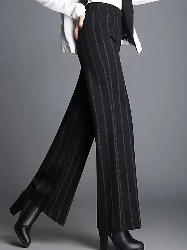 Women‘s Wide Leg Dress Pants Striped Trousers Full Length Fashion Streetwear Street Daily Pinstripes XXXL Fall Winter 6 Women‘s Wide Leg Dress Pants Striped Trousers Full Length Fashion Streetwear Street Daily Pinstripes XXXL Fall Winter - Image 4