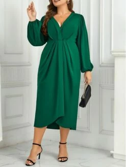 Women's Plus Size Curve Party Dress Casual Dress Sheath Dress Plain Midi Dress Long Sleeve Ruched V Neck Fashion Outdoor Green Fall Winter XL XXL 3XL 4XL 10 Women's Plus Size Curve Party Dress Casual Dress Sheath Dress Plain Midi Dress Long Sleeve Ruched V Neck Fashion Outdoor Green Fall Winter XL XXL 3XL 4XL -LIGHTINTHEBOX Shop eobomf1695025600874