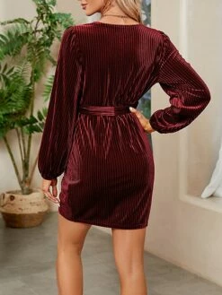 Women's Party Dress Velvet Dress Cocktail Dress Mini Dress Wine Long Sleeve Pure Color Lace Up Spring Fall Winter V Neck Fashion Winter Dress Wedding Guest Vacation 2023 S M L XL XXL -LIGHTINTHEBOX Shop eplgrj1692167109210
