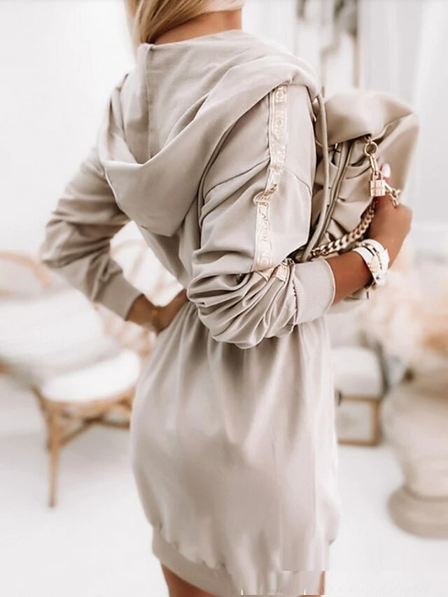 Women's Casual Dress Hoodie Dress Plain Dress Mini Dress Zipper Pocket Daily Date Vacation Active Fashion Hooded Long Sleeve 2023 Loose Fit Camel Color S M L XL XXL Size 4 Women's Casual Dress Hoodie Dress Plain Dress Mini Dress Zipper Pocket Daily Date Vacation Active Fashion Hooded Long Sleeve 2023 Loose Fit Camel Color S M L XL XXL Size - Image 2