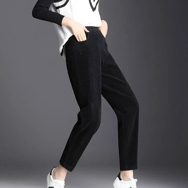 Women‘s Fleece Corduroy Pants Chinos Trousers Ankle-Length Side Pockets Micro-elastic Mid Waist Fashion Casual Weekend Black Brown S M 14 Women‘s Fleece Corduroy Pants Chinos Trousers Ankle-Length Side Pockets Micro-elastic Mid Waist Fashion Casual Weekend Black Brown S M - Image 12