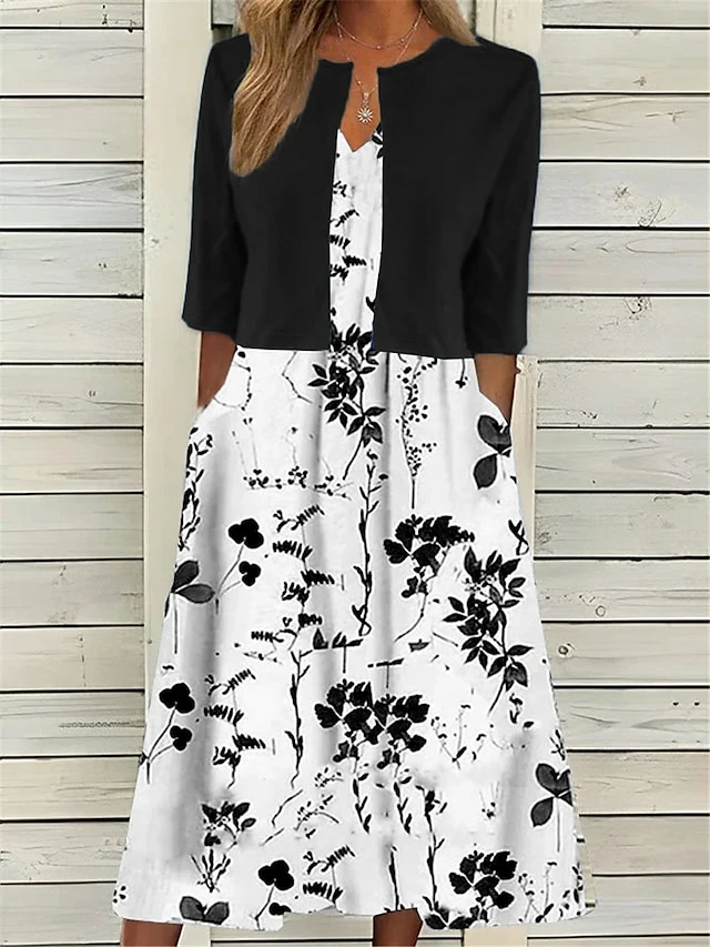 Women's Two Piece Dress Set Casual Dress Print Dress Daily Vacation Fashion Elegant Pocket Print Midi Dress Crew Neck Half Sleeve Floral Regular Fit Black Navy Blue Green Summer Spring S M L XL XXL 6 Women's Two Piece Dress Set Casual Dress Print Dress Daily Vacation Fashion Elegant Pocket Print Midi Dress Crew Neck Half Sleeve Floral Regular Fit Black Navy Blue Green Summer Spring S M L XL XXL - Image 4