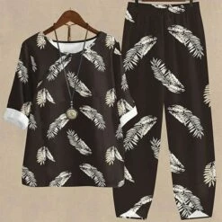 Women's Shirt Pants Sets Black Pink Blue Graphic Floral Print Short Sleeve Casual Daily Basic Round Neck Regular Fit Fall & Winter -LIGHTINTHEBOX Shop eqfhre1685005947863