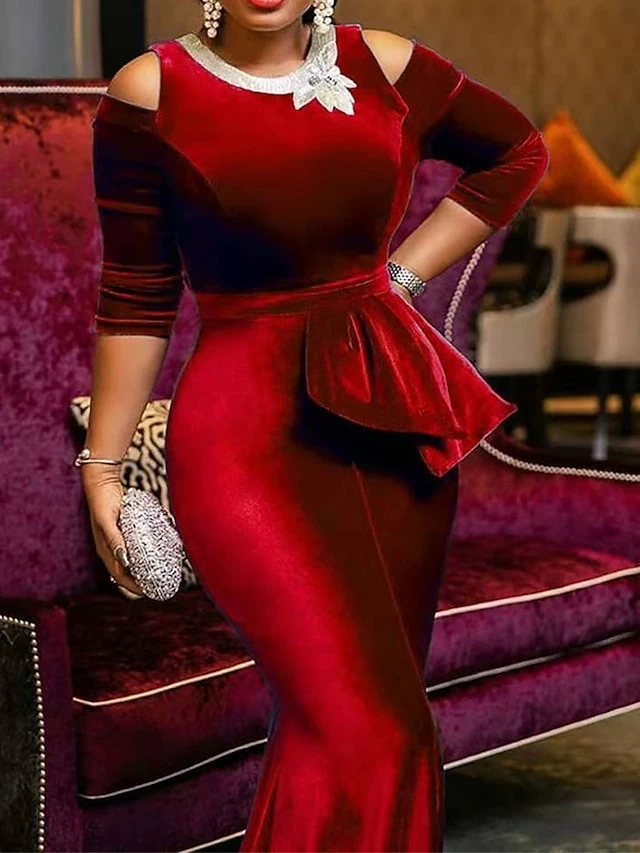 Women's Prom Dress Party Dress Velvet Dress Long Dress Maxi Dress Black Wine Blue 3/4 Length Sleeve Pure Color Ruffle Fall Winter Autumn Crew Neck Fashion Winter Dress Birthday Evening Party 2023 S M 10 Women's Prom Dress Party Dress Velvet Dress Long Dress Maxi Dress Black Wine Blue 3/4 Length Sleeve Pure Color Ruffle Fall Winter Autumn Crew Neck Fashion Winter Dress Birthday Evening Party 2023 S M - Image 8