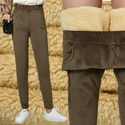 Women's Pants Trousers Fleece Solid Color Warm Ups Thick Winter Brown Grey Black -LIGHTINTHEBOX Shop eqlilf1667972424459