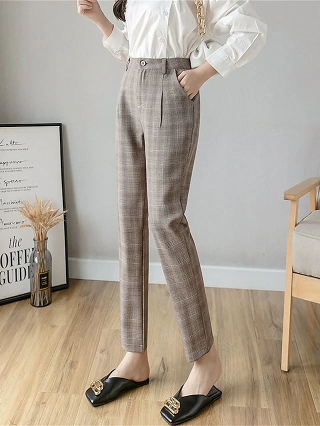 Women's Dress Pants Cropped Pants Ankle-Length Cotton Print Micro-elastic High Waist Fashion Streetwear Formal Work Grey Coffee S M Fall Winter 10 Women's Dress Pants Cropped Pants Ankle-Length Cotton Print Micro-elastic High Waist Fashion Streetwear Formal Work Grey Coffee S M Fall Winter - Image 8