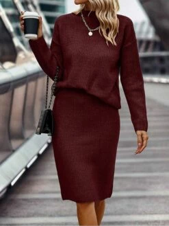 Women's Two Piece Dress Set Casual Dress Skirt Set Daily Holiday Fashion Streetwear Ribbed Midi Dress High Neck Long Sleeve Plain Loose Fit Black Wine Dark Pink Fall Winter S M L XL XXL 12 Women's Two Piece Dress Set Casual Dress Skirt Set Daily Holiday Fashion Streetwear Ribbed Midi Dress High Neck Long Sleeve Plain Loose Fit Black Wine Dark Pink Fall Winter S M L XL XXL -LIGHTINTHEBOX Shop eqogdg1694426817018
