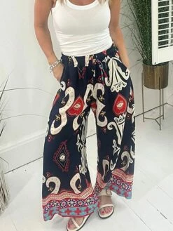 Women's Wide Leg Pants Trousers Baggy Full Length Pocket Baggy Micro-elastic Mid Waist Fashion Streetwear Street Daily Black Blue S M Summer Fall -LIGHTINTHEBOX Shop eqvnuj1691478273493