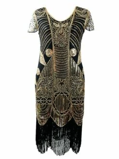 Women's Retro 1920s Fringe Dress Midi Dress Party Holiday Sequins Tassel Fringe Leaf V Neck Short Sleeve Regular Fit Spring Fall 2023 Red Blue S M L XL -LIGHTINTHEBOX Shop eqyoei1693533781522