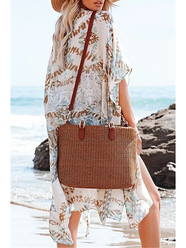 Women's Swimwear Cover Up Beach Top Normal Swimsuit UV Protection Printing Flower White Blue Green Bathing Suits New Vacation Stylish 5 Women's Swimwear Cover Up Beach Top Normal Swimsuit UV Protection Printing Flower White Blue Green Bathing Suits New Vacation Stylish - Image 3