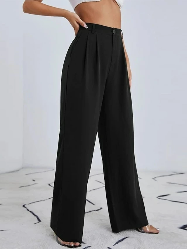 Women's Dress Pants Culottes Wide Leg Wide Leg Full Length Pocket Baggy Micro-elastic High Waist Simple Chino Casual Going Out Black S M Spring, Fall, Winter, Summer 4 Women's Dress Pants Culottes Wide Leg Wide Leg Full Length Pocket Baggy Micro-elastic High Waist Simple Chino Casual Going Out Black S M Spring, Fall, Winter, Summer - Image 2