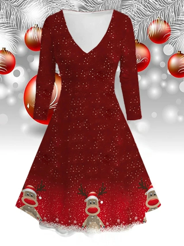 Women‘s Christmas Wine Brown Long Sleeve Elk Print Winter Autumn V Neck Fashion Daily Weekend Loose Fit 2022 S M L XL 2XL 3XL 4XL 5XL 6XL 3 Women‘s Christmas Wine Brown Long Sleeve Elk Print Winter Autumn V Neck Fashion Daily Weekend Loose Fit 2022 S M L XL 2XL 3XL 4XL 5XL 6XL