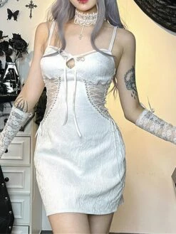 Women's Party Dress Cocktail Dress Bodycon Mini Dress White Sleeveless Pure Color Lace Up Spring Fall Winter Spaghetti Strap Fashion Halloween Birthday Wedding Guest 2023 S M L -LIGHTINTHEBOX Shop eserql1693886979570
