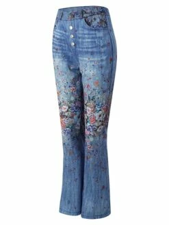 Women's Jeans Bootcut Flared Pants Full Length Faux Denim Print High Elasticity High Waist Fashion Streetwear Casual Daily 1 2 S M Fall & Winter -LIGHTINTHEBOX Shop espnox1653462036429