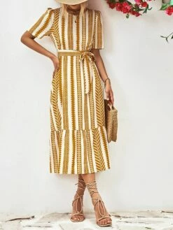 Women's Casual Dress A Line Dress Summer Dress Stripe Lace Up Print Crew Neck Midi Dress Fashion Streetwear Outdoor Street Short Sleeve Regular Fit Black Yellow Summer Spring S M L XL 20 Women's Casual Dress A Line Dress Summer Dress Stripe Lace Up Print Crew Neck Midi Dress Fashion Streetwear Outdoor Street Short Sleeve Regular Fit Black Yellow Summer Spring S M L XL -LIGHTINTHEBOX Shop esyqyx1690284245681
