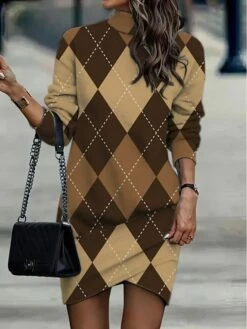 Women's Casual Dress Sweatshirt Dress Winter Dress Geometric Plaid Ruched Print Turtleneck Mini Dress Fashion Streetwear Outdoor Daily Long Sleeve Loose Fit Pink Burgundy Purple Fall Winter S M L XL -LIGHTINTHEBOX Shop etanxz1694597719081