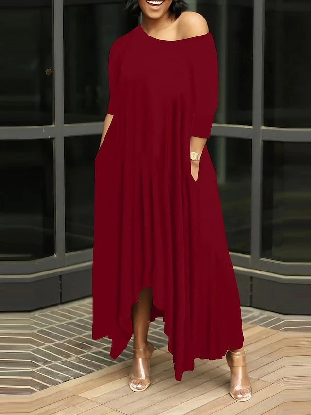 Women's Work Dress Black Dress White Dress Fashion Long Dress Maxi Dress Ruched Pocket One Shoulder 3/4 Length Sleeve Plain Regular Fit Black White Pink Fall S M L XL XXL 3 Women's Work Dress Black Dress White Dress Fashion Long Dress Maxi Dress Ruched Pocket One Shoulder 3/4 Length Sleeve Plain Regular Fit Black White Pink Fall S M L XL XXL