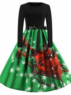 Women's Christmas Swing DressKnee Length Dress Green Blue Purple Red Long Sleeve Print Snowflake Bow Print Fall Winter Crew Neck Stylish 2022 S M L XL 2XL -LIGHTINTHEBOX Shop eusgxv1658813909391