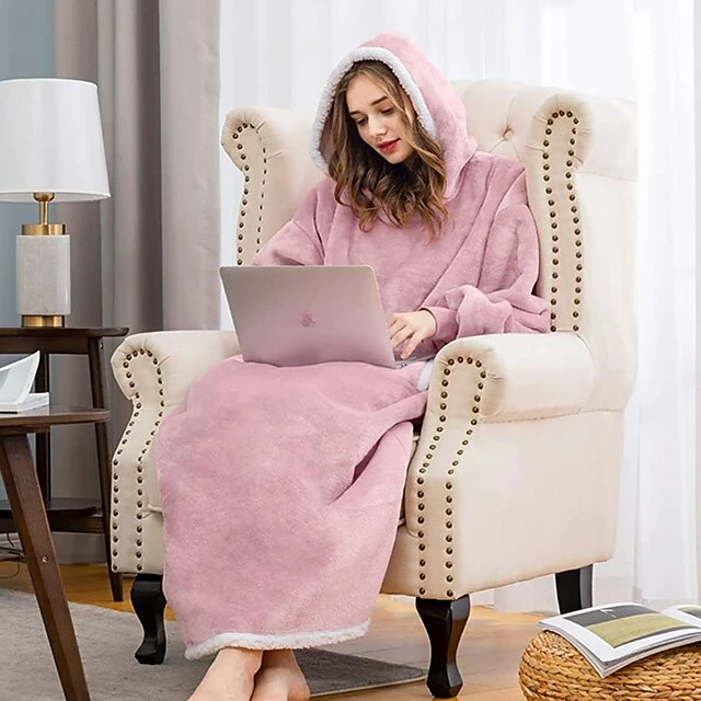 Women‘s Christmas Couple‘s Pajamas Nightgown Wearable Blanket Hoodie Blanket Pure Color Warm Comfort Oversized Home Daily Fleece Warm Hoodie Long Sleeve Pocket Winter Fall Pink Wine 13 Women‘s Christmas Couple‘s Pajamas Nightgown Wearable Blanket Hoodie Blanket Pure Color Warm Comfort Oversized Home Daily Fleece Warm Hoodie Long Sleeve Pocket Winter Fall Pink Wine - Image 11