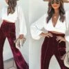 Women's Bell Bottom Pants Trousers Full Length Fashion Streetwear Outdoor Street Black Wine S M Fall Winter -LIGHTINTHEBOX Shop euxvoh1694754601375