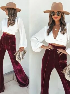 Women's Bell Bottom Pants Trousers Full Length Fashion Streetwear Outdoor Street Black Wine S M Fall Winter