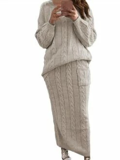 Women's Two Piece Dress Set Casual Dress Skirt Set Daily Holiday Fashion Streetwear Pocket Ribbed Long Dress Maxi Dress Crew Neck Long Sleeve Plain Loose Fit Black Yellow Wine Fall Winter S M L XL XXL -LIGHTINTHEBOX Shop evfciq1694165727397