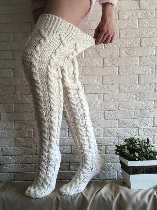 Women's Stockings Thigh-High Crimping Socks Tights Thermal Warm Stretchy Knitting Fashion Casual Daily White One-Size 3 Women's Stockings Thigh-High Crimping Socks Tights Thermal Warm Stretchy Knitting Fashion Casual Daily White One-Size