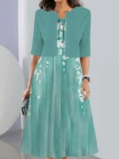 Women's Two Piece Dress Set Casual Dress Chiffon Dress Daily Going Out Fashion Streetwear Pocket Print Midi Dress Crew Neck Half Sleeve Floral Loose Fit Light Green Blue Dark Green Summer Spring S M