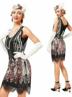 Women's Retro 1920s Sequin Dress Midi Dress Party Halloween Sequins Patchwork Leaf Deep U Sleeveless Regular Fit Spring Fall 2023 Pink Red XS S M L