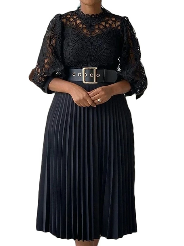 Women's Party Dress Lace Dress A Line Dress Midi Dress Black White Pink 3/4 Length Sleeve Pure Color Lace Fall Winter Autumn Crew Neck Elegant Party Spring Dress 2023 S M L XL XXL 3XL 3 Women's Party Dress Lace Dress A Line Dress Midi Dress Black White Pink 3/4 Length Sleeve Pure Color Lace Fall Winter Autumn Crew Neck Elegant Party Spring Dress 2023 S M L XL XXL 3XL