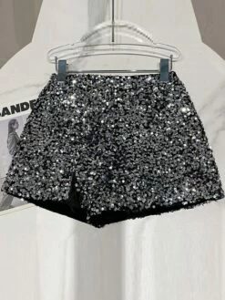 Women's Silver Black Sequin Shorts Micro-elastic Mid Waist Sparkle Party Street Silver Black S M Fall Winter -LIGHTINTHEBOX Shop ewllda1693295383772