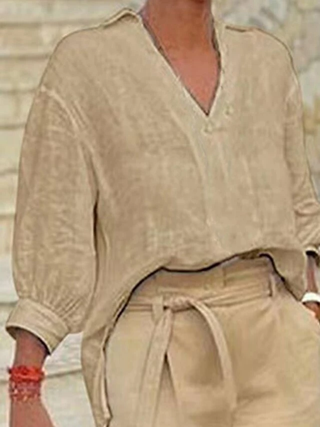 Women's Shirt Shorts Sets Pink Blue Khaki Plain Long Sleeve Casual Daily Streetwear Daily V Neck Regular Fit Fall & Winter 5 Women's Shirt Shorts Sets Pink Blue Khaki Plain Long Sleeve Casual Daily Streetwear Daily V Neck Regular Fit Fall & Winter - Image 3