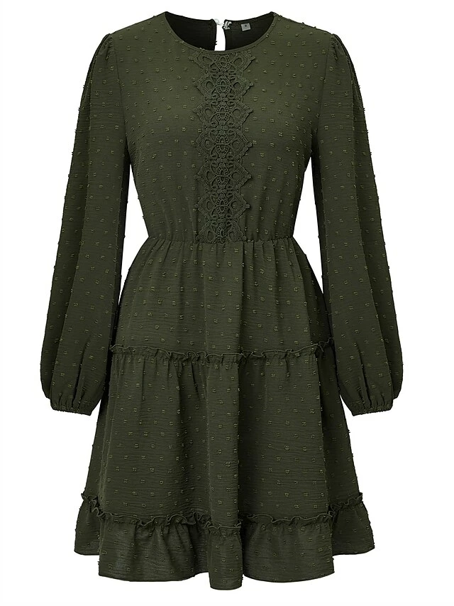 Women's Work Dress Casual Dress Fashion Winter Dress Daily Mini Dress Ruched Ruffle Crew Neck Long Sleeve Plain Loose Fit Brown Army Green Apricot Fall Winter S M L XL 16 Women's Work Dress Casual Dress Fashion Winter Dress Daily Mini Dress Ruched Ruffle Crew Neck Long Sleeve Plain Loose Fit Brown Army Green Apricot Fall Winter S M L XL - Image 14