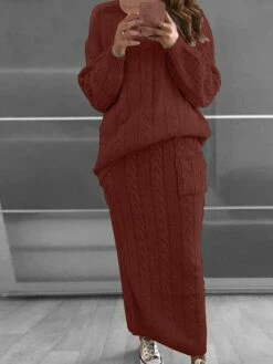 Women's Two Piece Dress Set Casual Dress Skirt Set Daily Holiday Fashion Streetwear Pocket Ribbed Long Dress Maxi Dress Crew Neck Long Sleeve Plain Loose Fit Black Yellow Wine Fall Winter S M L XL XXL -LIGHTINTHEBOX Shop exshox1694165725157