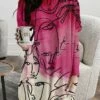 Women's T Shirt Dress Tee Dress Shift Dress Mini Dress White Pink Fuchsia Long Sleeve Abstract Print Spring Fall Crew Neck Personalized Winter Dress Vacation Fall Dress Loose Fit 2023 XS S M L XL XXL -LIGHTINTHEBOX Shop eybmde1631861430390