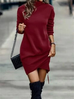 Women's Casual Dress Sweatshirt Dress Winter Dress Mini Dress Asymmetrical Outdoor Street Daily Fashion Streetwear Stand Collar Long Sleeve 2023 Loose Fit Black Wine Army Green Color S M L XL XXL Size -LIGHTINTHEBOX Shop eylwkz1693559002577