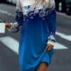 Women's Casual Dress Sweatshirt Dress Mini Dress Warm Daily Outdoor Holiday Weekend Crew Neck Print Floral Loose Fit Yellow Red Blue S M L XL XXL -LIGHTINTHEBOX Shop eyncej1695027778452