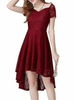 Women‘s Christmas Party Dress Lace Dress Cocktail Dress Midi Dress Black Pink Wine Short Sleeve Pure Color Lace Spring Fall Winter Square Neck Fashion Winter Dress Wedding Guest Vacation 2023