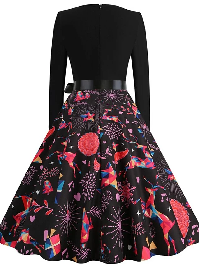 Women's Christmas Casual Dress Swing Dress Vintage Dress Midi Dress Black Wine Orange Long Sleeve Animal Bow Winter Fall Autumn V Neck 2022 S M L XL XXL 3XL 15 Women's Christmas Casual Dress Swing Dress Vintage Dress Midi Dress Black Wine Orange Long Sleeve Animal Bow Winter Fall Autumn V Neck 2022 S M L XL XXL 3XL - Image 13