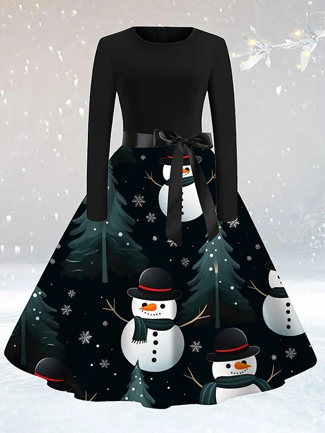 Women's Casual Dress Christmas Dress Sheath Dress Santa Claus Christmas Tree Lace Up Print Crew Neck Midi Dress Active Fashion Outdoor Christmas Long Sleeve Loose Fit Light Yellow Yellow Red Fall S M 4 Women's Casual Dress Christmas Dress Sheath Dress Santa Claus Christmas Tree Lace Up Print Crew Neck Midi Dress Active Fashion Outdoor Christmas Long Sleeve Loose Fit Light Yellow Yellow Red Fall S M - Image 2