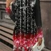 Women's Christmas Dress Casual Dress Mini Dress Active Fashion Outdoor Christmas Holiday Crew Neck Print Snowflake Loose Fit Wine Blue Gray S M L XL XXL