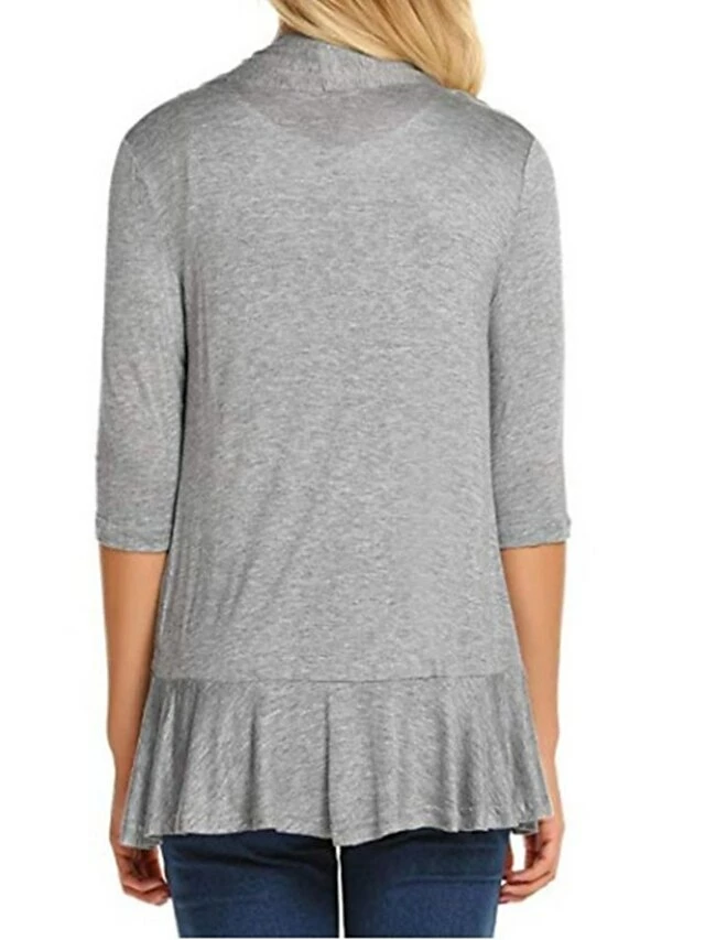 Women's Shirt Blouse Shrugs Black Wine Blue Plain Ruffle 3/4 Length Sleeve Daily Weekend Streetwear Casual V Neck Regular Fit 9 Women's Shirt Blouse Shrugs Black Wine Blue Plain Ruffle 3/4 Length Sleeve Daily Weekend Streetwear Casual V Neck Regular Fit - Image 7