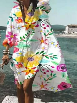 Women's Shirt Dress Casual Dress Swing Dress Maxi Long Dress Outdoor Winter Dress Daily Polyester Vacation Casual Shirt Collar High Low Dress Print Long Sleeve Spring Fall Winter 2023 Loose Fit White -LIGHTINTHEBOX Shop fblkcc1659593523516