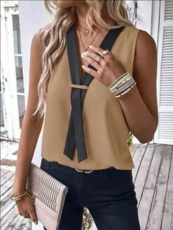 Women's Tank Top Black Brown Green Color Block Sleeveless Casual Basic V Neck Regular Fit -LIGHTINTHEBOX Shop fcbiqz1679912971231