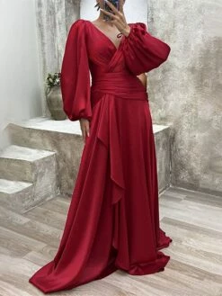 Women's Prom Dress Party Dress Satin Dress Long Dress Maxi Dress Wine Purple Green Long Sleeve Pure Color Lace Up Fall Winter Autumn V Neck Fashion Winter Dress Evening Party Vacation 2023 S M L XL -LIGHTINTHEBOX Shop fdutpt1694596888468