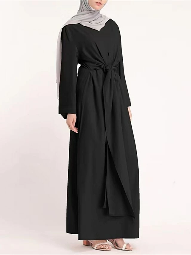 Women's Work Dress Black Dress Semi Formal Dress Fashion Long Dress Maxi Dress Lace Up Ruched Crew Neck Long Sleeve Plain Loose Fit Black Pink Apricot Fall Winter S M L XL XXL 5 Women's Work Dress Black Dress Semi Formal Dress Fashion Long Dress Maxi Dress Lace Up Ruched Crew Neck Long Sleeve Plain Loose Fit Black Pink Apricot Fall Winter S M L XL XXL - Image 3