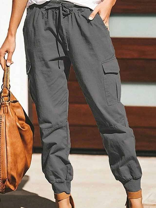 Women‘s Cargo Khaki Pants Trousers Baggy Full Length Cotton Pocket Baggy Micro-elastic Mid Waist Fashion Streetwear Street Daily Wine Grey S M Fall Winter 7 Women‘s Cargo Khaki Pants Trousers Baggy Full Length Cotton Pocket Baggy Micro-elastic Mid Waist Fashion Streetwear Street Daily Wine Grey S M Fall Winter - Image 5