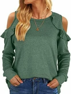 Shirt Blouse Women's Black Red Blue Solid / Plain Color Ruffle Cut Out Daily Fashion Round Neck Regular Fit S